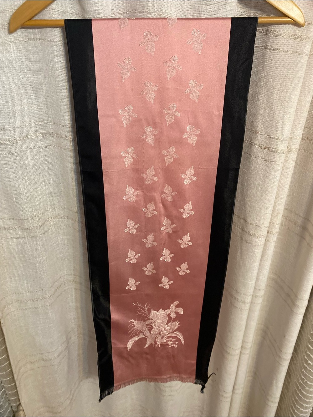 Vintage 50s Rhodia Made in France Pink Silk Orchid Butterfly Scarf